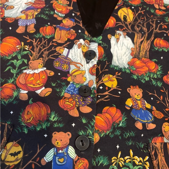 Vintage Halloween Bear Vest | XL | Made in USA | Pumpkins Ghosts Trick-or-Treat - Picture 5 of 9